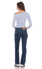 Button Fly Slim Jeans in Dark Blue