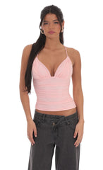 Mesh V Neck Top in Pink