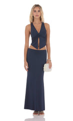 V Neck Twist Two Piece Set in Navy
