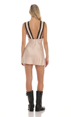 Lace Satin V Neck Dress in Camel