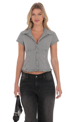 Button Up Ruffle Top in Black Gingham
