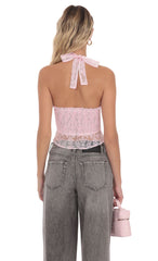 Motif V Neck Halter Top in Pink