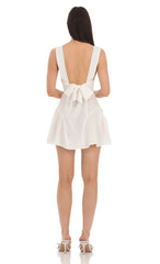 Plunge V Neck Dress in White