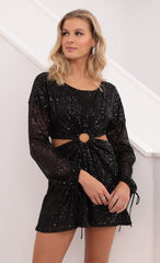 O Ring Sequin Dress in Black