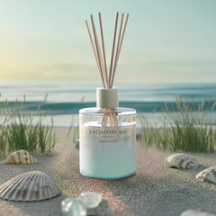 Mood Evoking Reed Diffuser Marine Drift Scent Sea Glass Inspired Jar Room Filling Fragrance Made with Essential Oils Coastal Fragrance for Home Décor or Gifting
