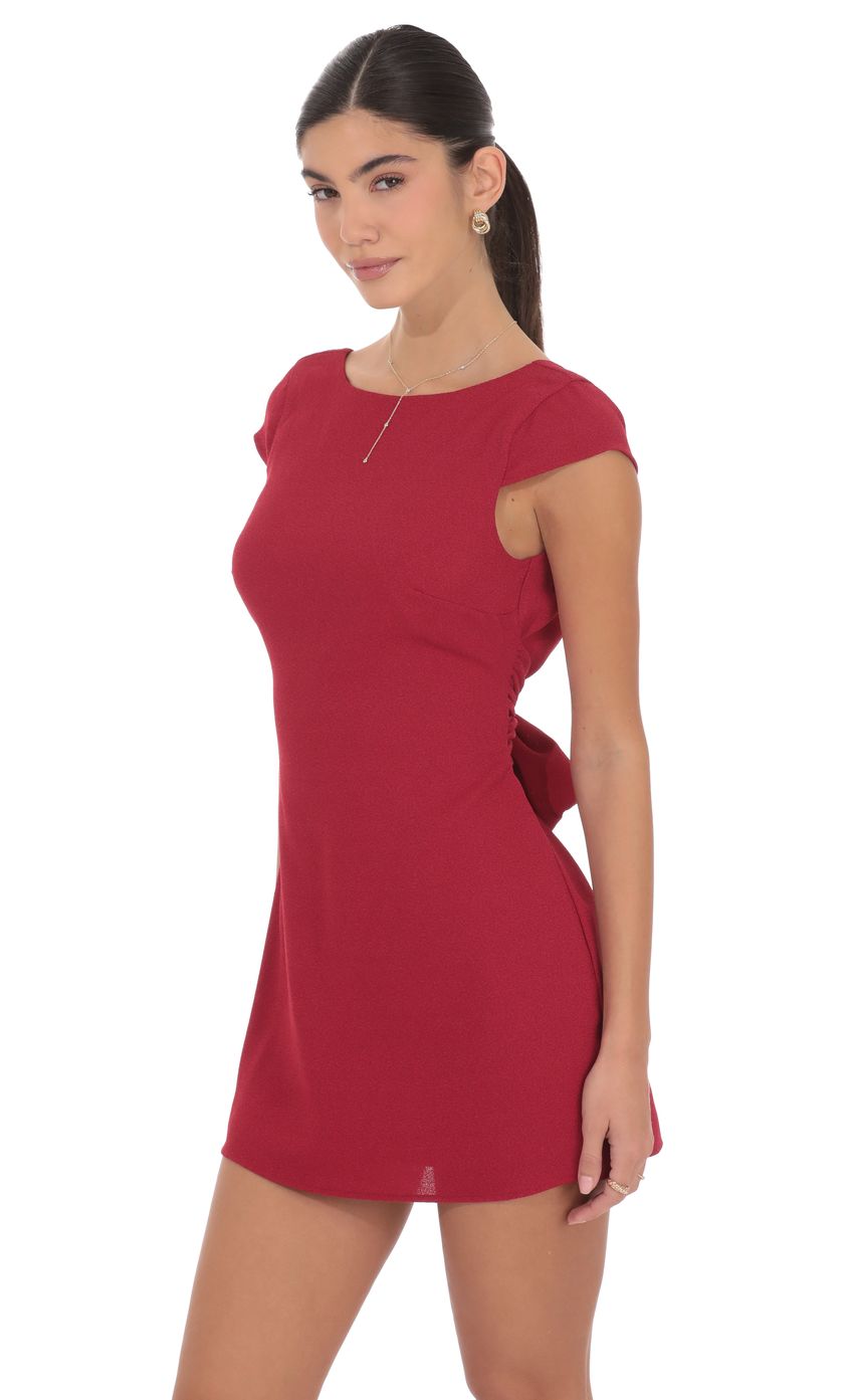 Open Back Bow Dress in Maroon