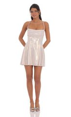 Metallic Draped A Line Dress in Rose Gold