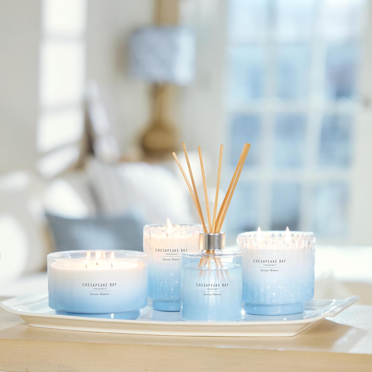 8oz Serene Waters Scented Candle Mood Evoking Fragrance Textured Sea Glass Inspired Jar Premium Soy Blend Wax with Essential Oils Coastal Fragrance for Home Décor or Gifting