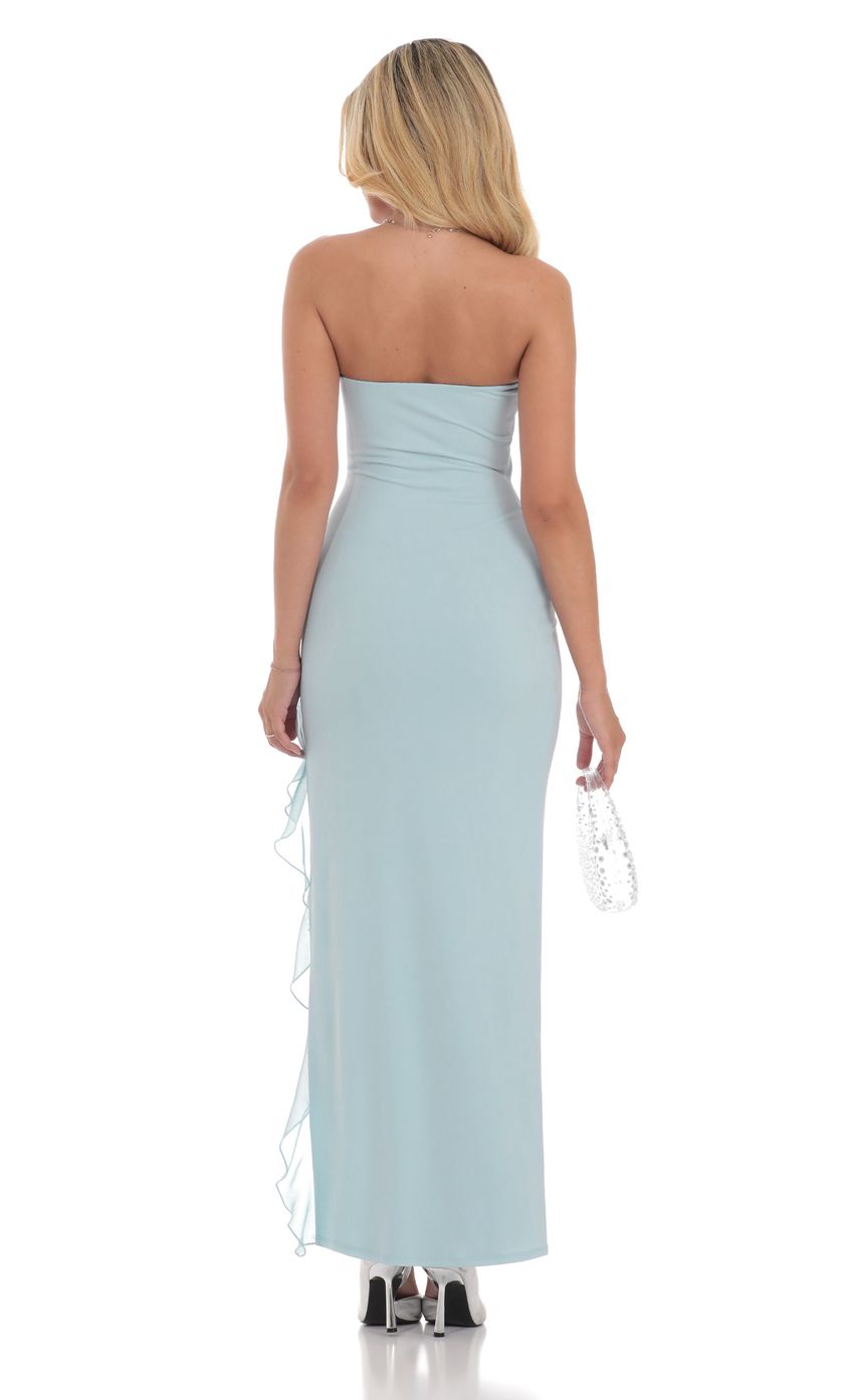 Strapless Ruffle Slit Dress in Blue