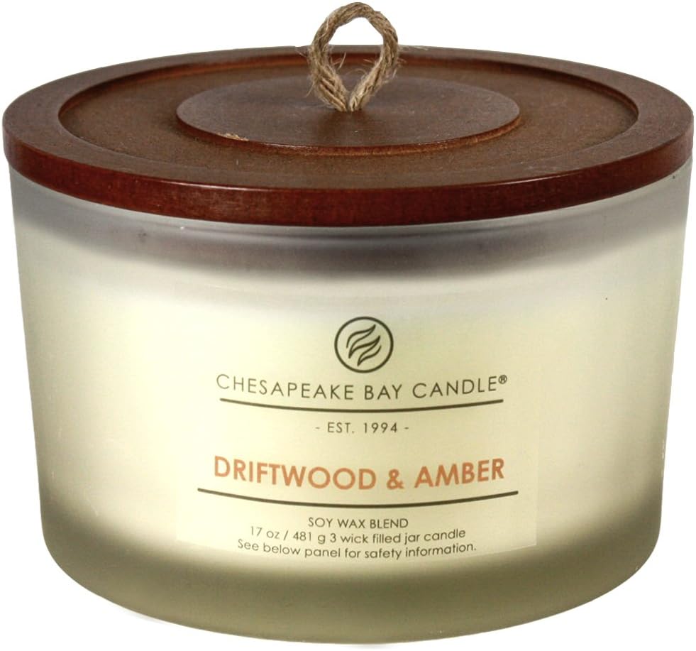 Candle 3 Wick Scented Candle Driftwood Amber Coffee Table Jar Brown