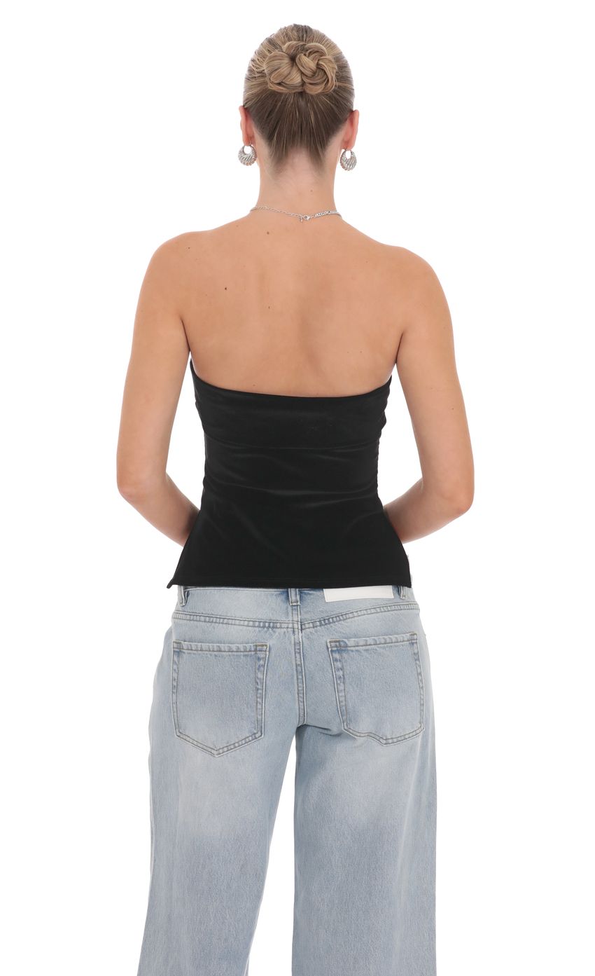 Velvet Strapless Slit Top in Black