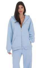 Oversize Zip Up Hoodie in Light Blue