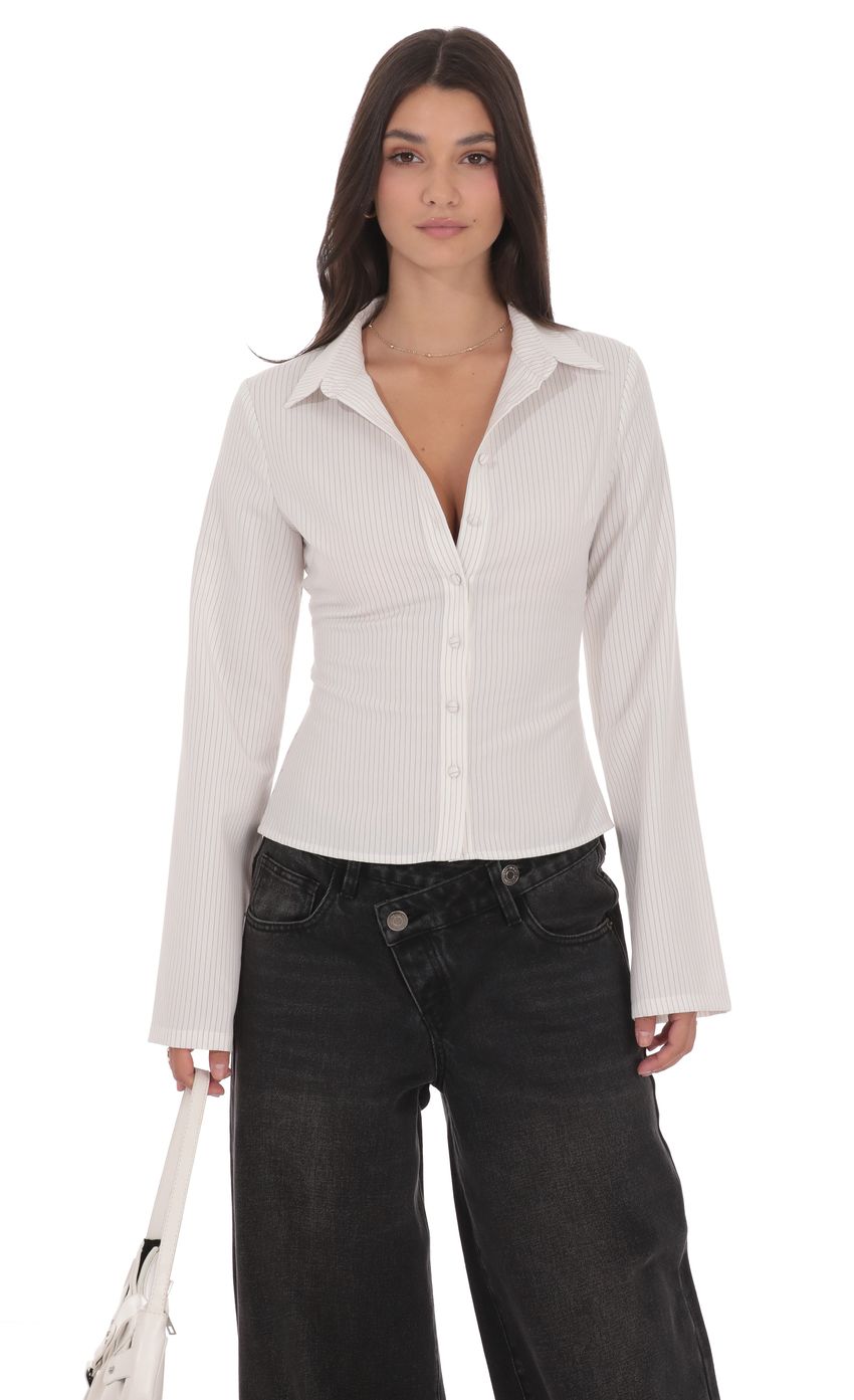 Pinstripe Button Up Shirt in White