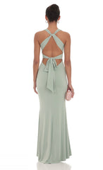Front Twist V Neck Maxi Dress in Sage