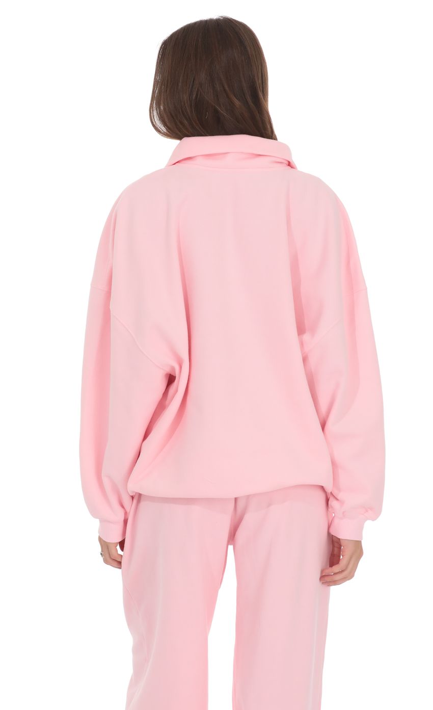 Quarter Zip Up Jumper in Pink