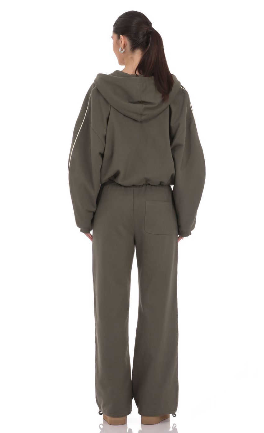 Piped Straight Leg Sweatpants in Olive Green