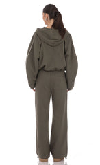 Piped Straight Leg Sweatpants in Olive Green