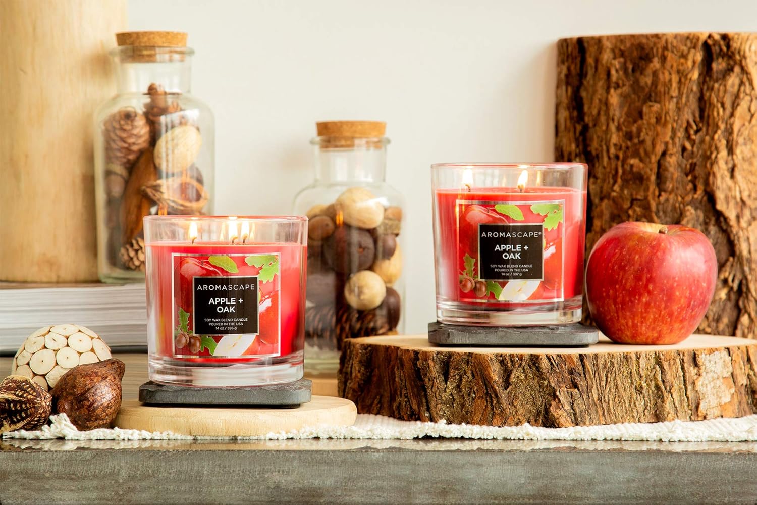 Aromascape 3 Wick Scented Jar Candle Apple Oak 2 Pack
