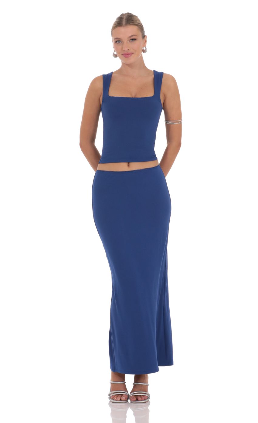 Two Piece Maxi Skirt Set in Blue