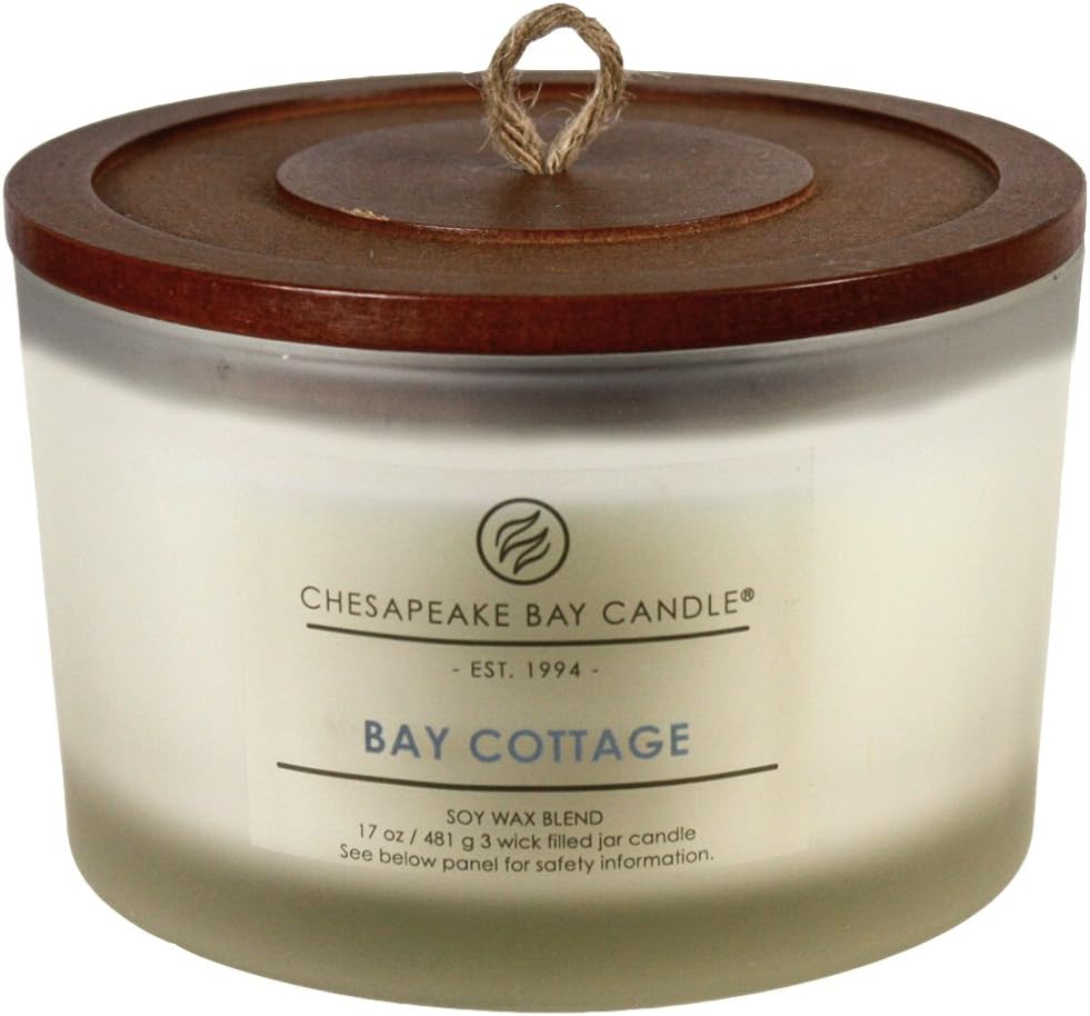 Candle 3 Wick Scented Candle Bay Cottage Linen White Amber Coffee Table Jar