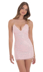 Sequin V Neck Bodycon Dress in Pink
