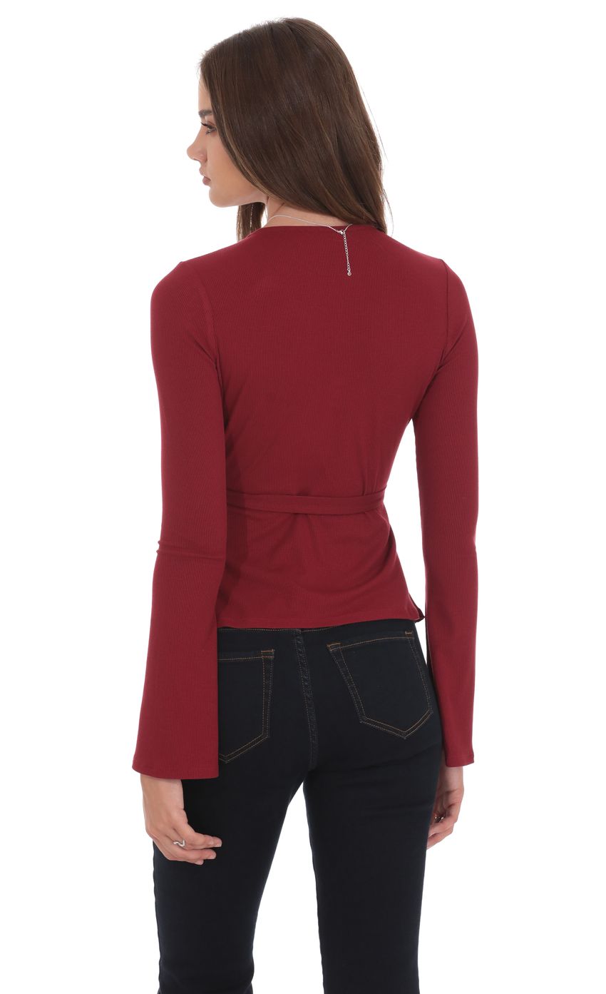 Embellished Wrap Top in Maroon