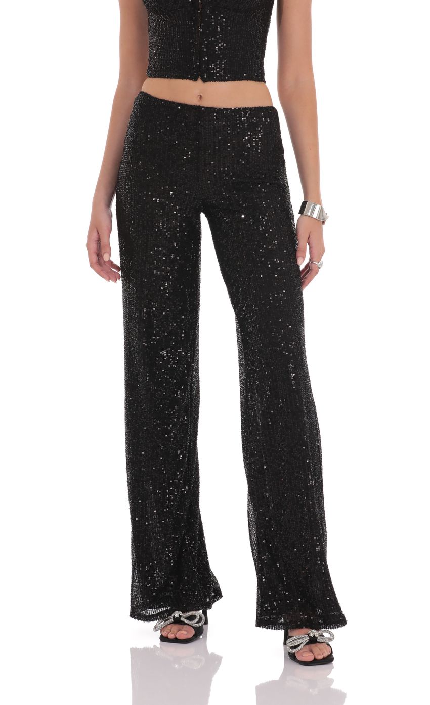 Sequin Satin Strap Two Piece Set in Black