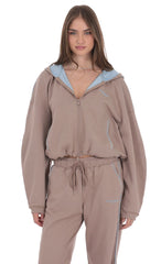 Two Toned Cropped Hoodie in Taupe