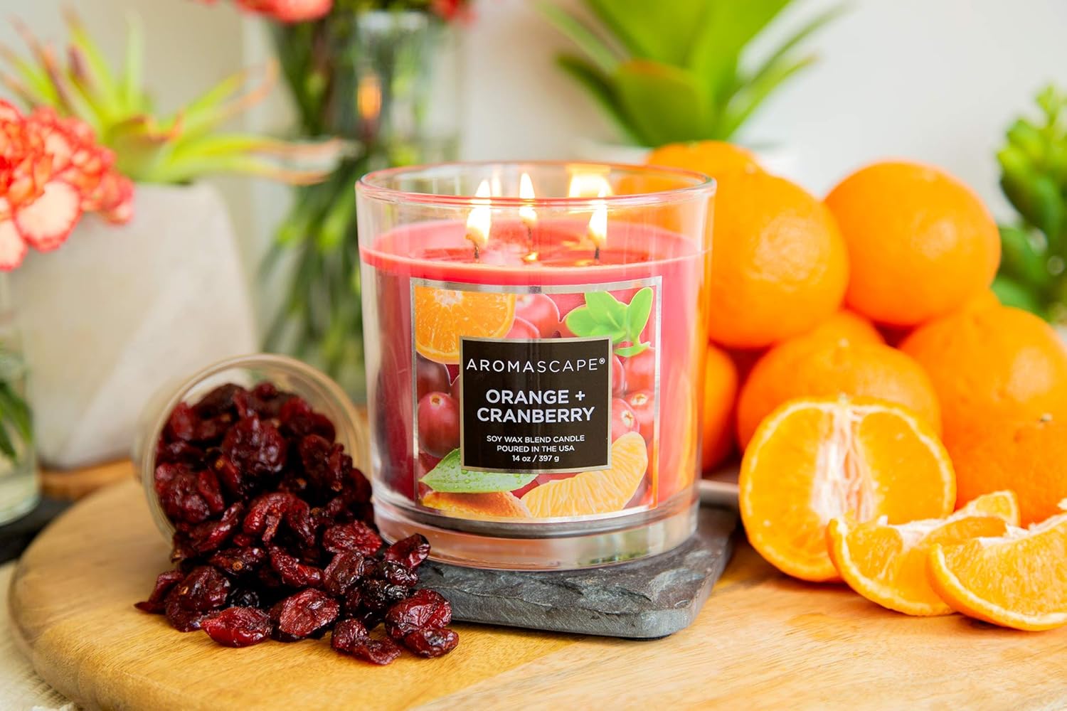 Aromascape PT40990 3 Wick Scented Jar Candle Orange Cranberry 14 Ounce