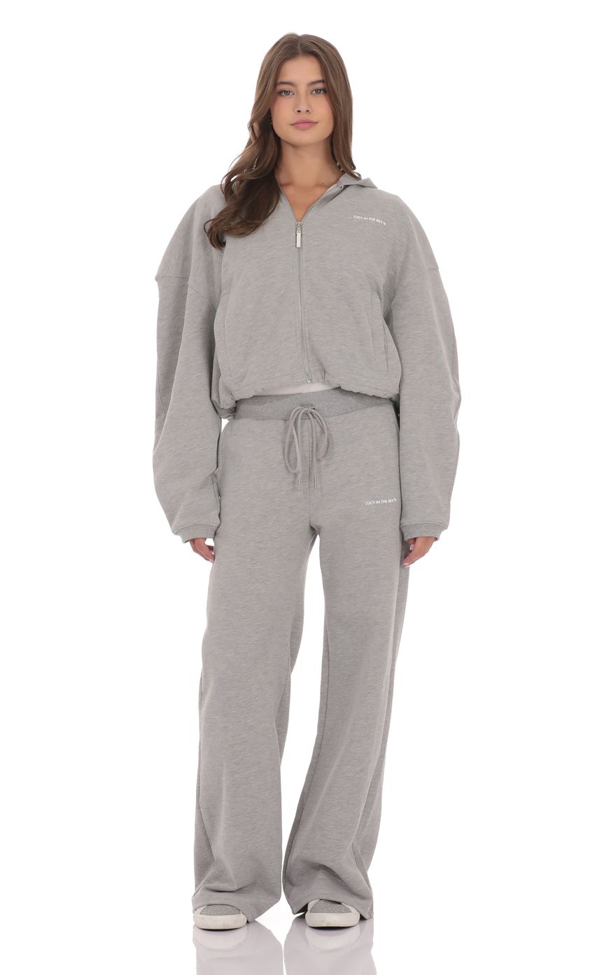 Cropped Fleece Zip Up Hoodie in Grey