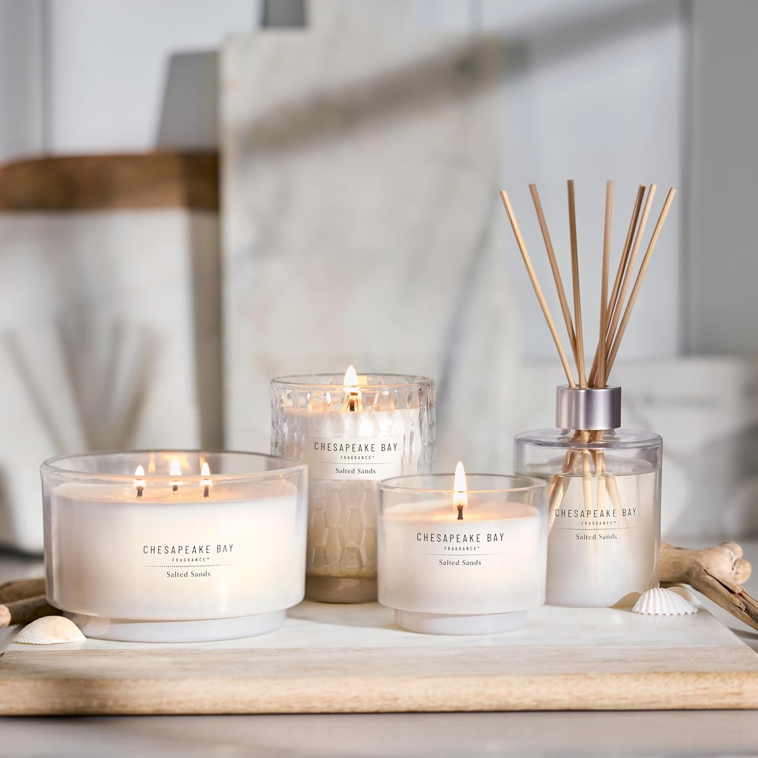 145oz Salted Sands Scented Candle Mood Evoking Fragrance Sea Glass Inspired Jar Premium Soy Blend Wax with Essential Oils Coastal Fragrance for Home Décor or Gifting