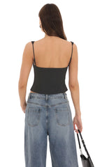 Front Tie Vest Top in Black