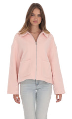 Fuzzy Zip Up Jacket in Pink