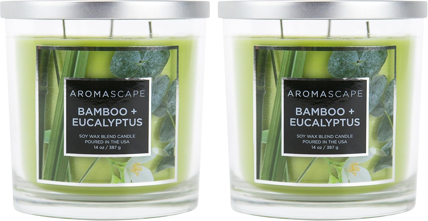 Aromascape 3 Wick Scented Jar Candle Bamboo and Eucalyptus 2 Count