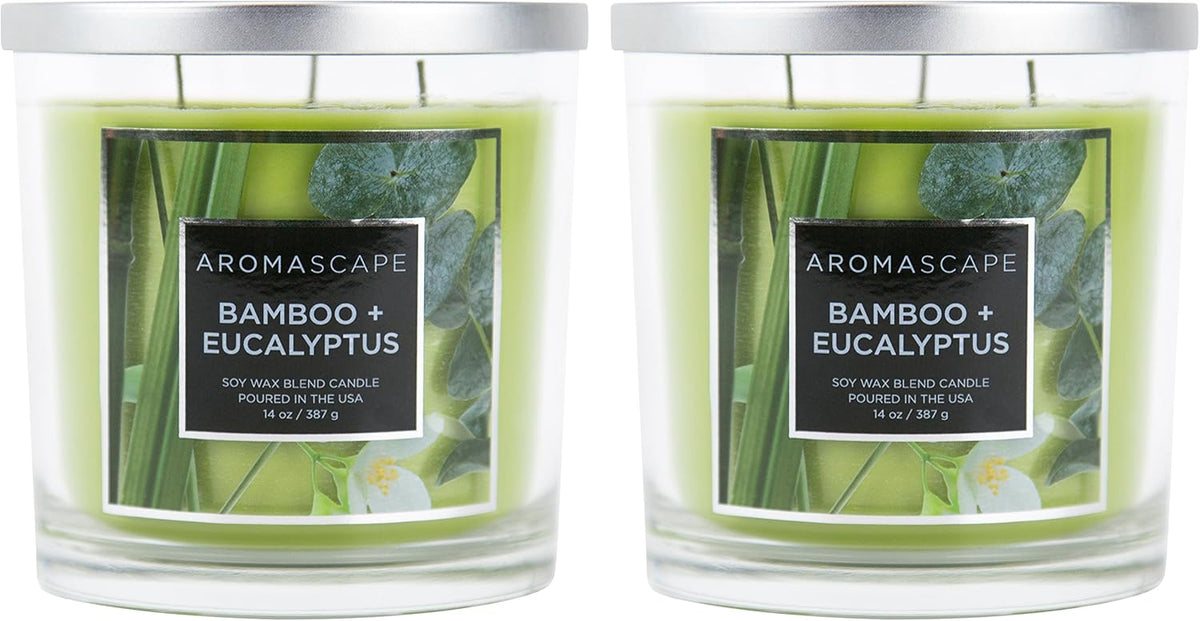Aromascape 3 Wick Scented Jar Candle Bamboo and Eucalyptus 2 Count
