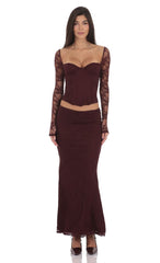 Longe Sleeve Lace Corset Top in Deep Wine