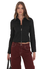 Suede Zip Up Jacket in Black