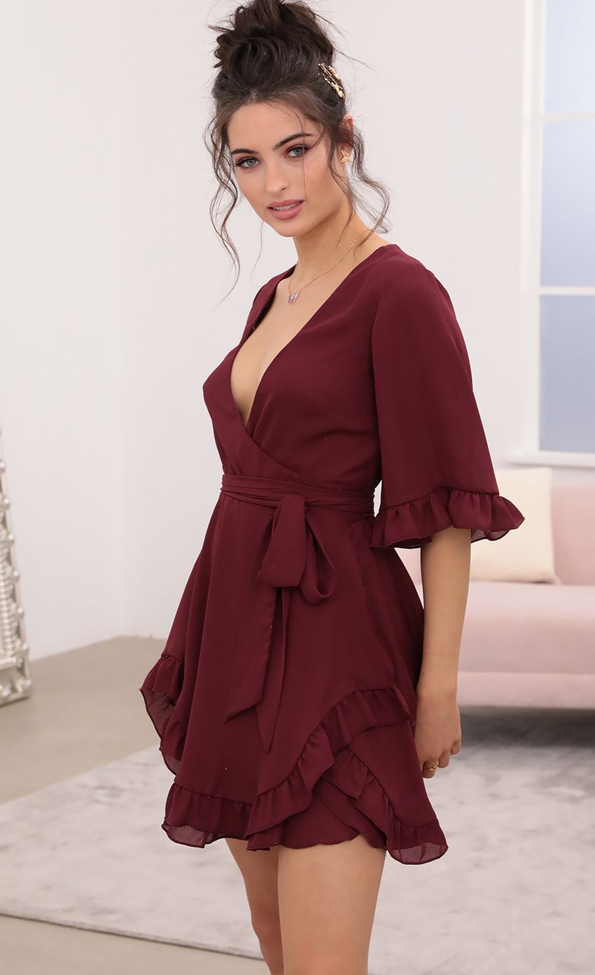 Ruffle Dress in Burgundy