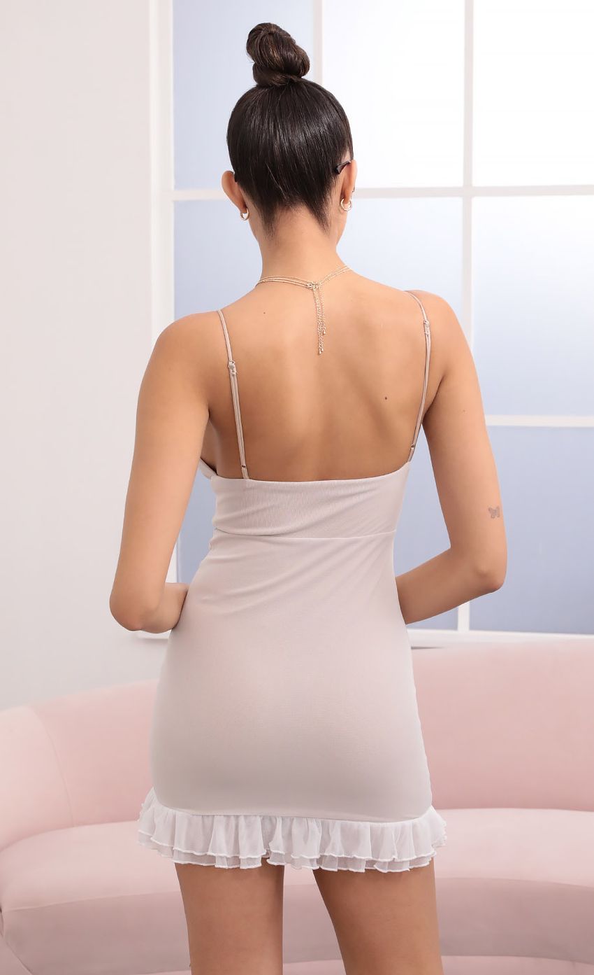 Ruched Bodycon Dress in White Mesh
