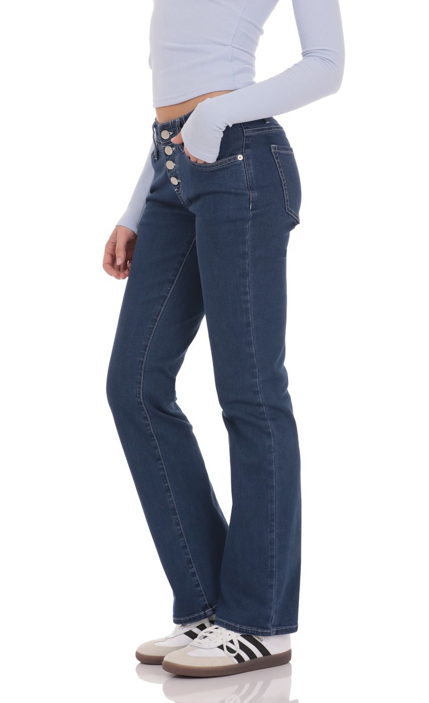 Button Fly Slim Jeans in Dark Blue