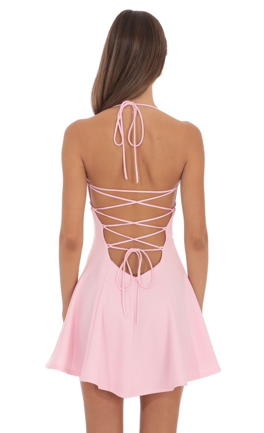 Fit and Flare Open back Mini Dress in Pink