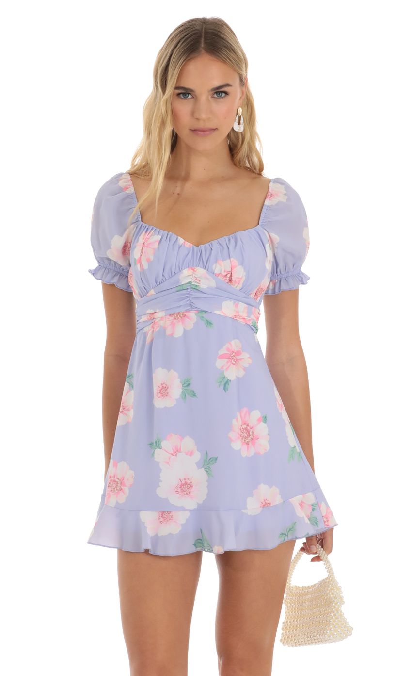 Floral Fit and Flare Dress in Purple