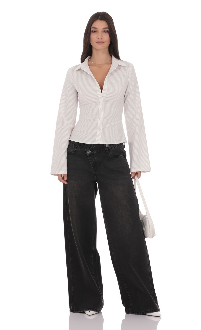 Pinstripe Button Up Shirt in White