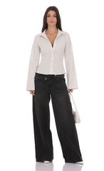 Pinstripe Button Up Shirt in White