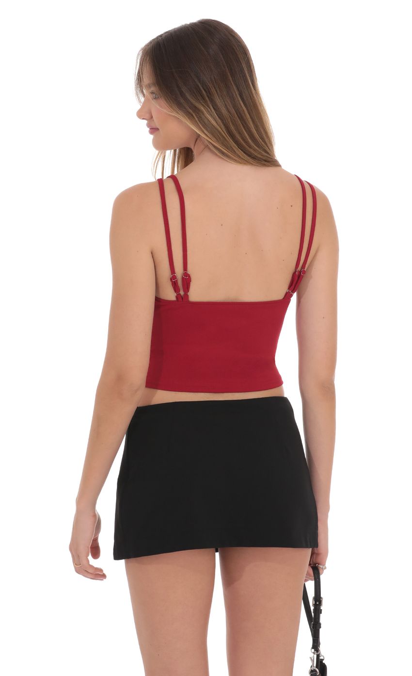 Corset V Neck Top in Red