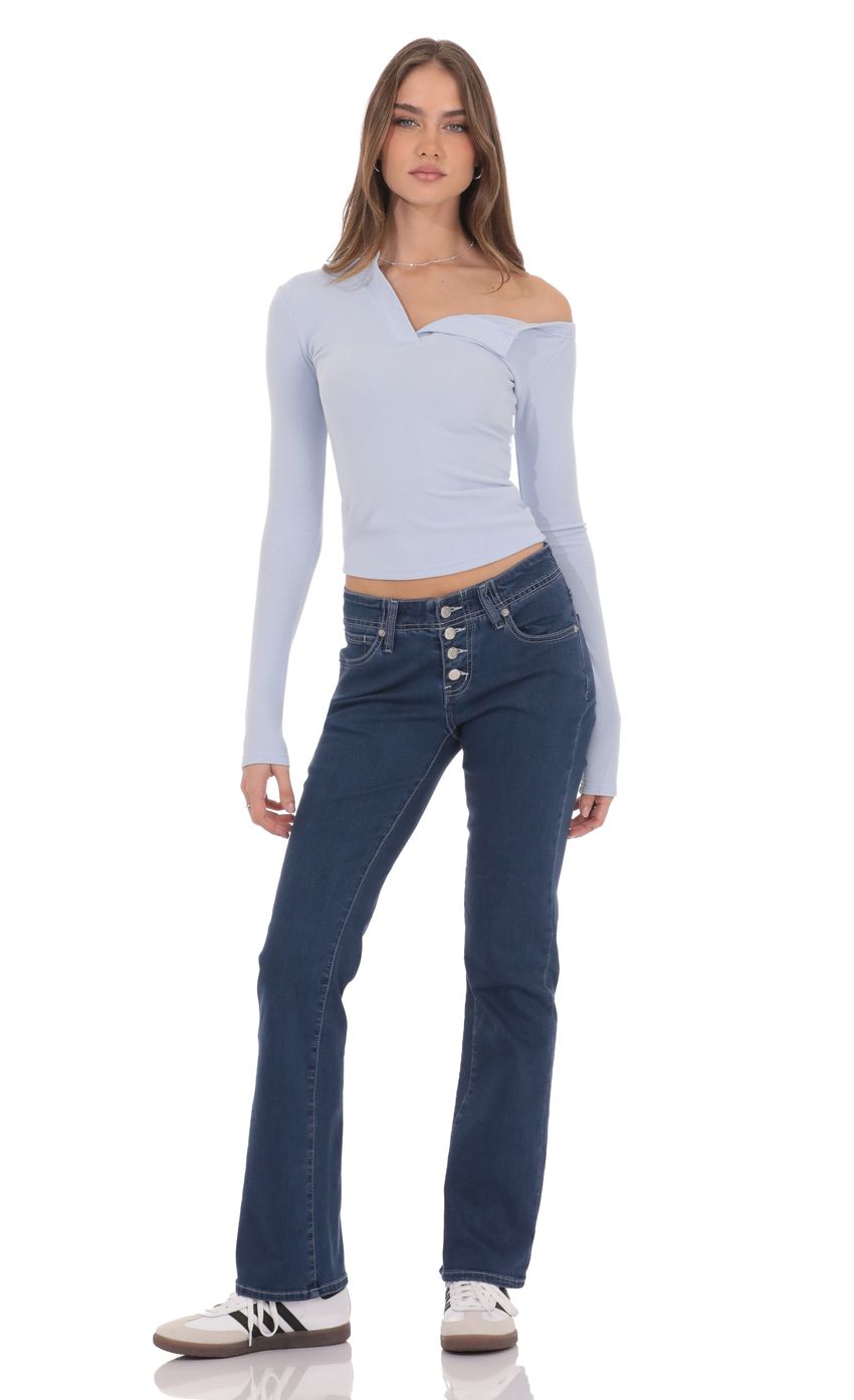 Button Fly Slim Jeans in Dark Blue