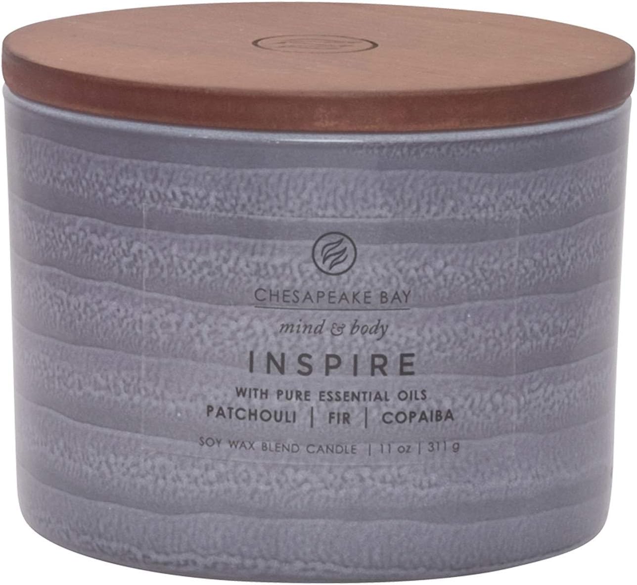 Candle Mind Body Serenity Scented Candle Inspire with Pure Essential Oils Patchouli Fir and Copaiba Coffee Table Grey