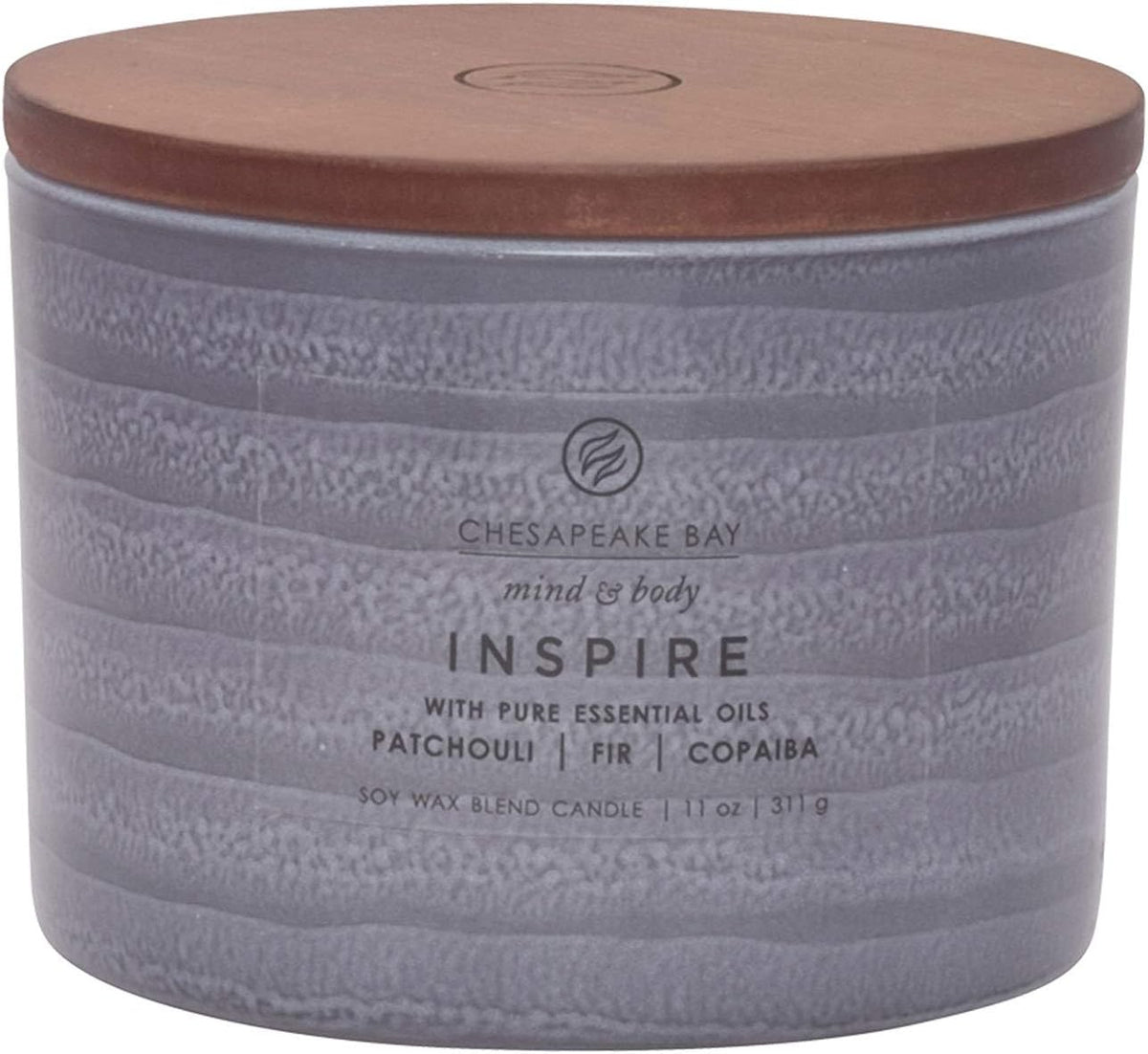 Candle Mind Body Serenity Scented Candle Inspire with Pure Essential Oils Patchouli Fir and Copaiba Coffee Table Grey