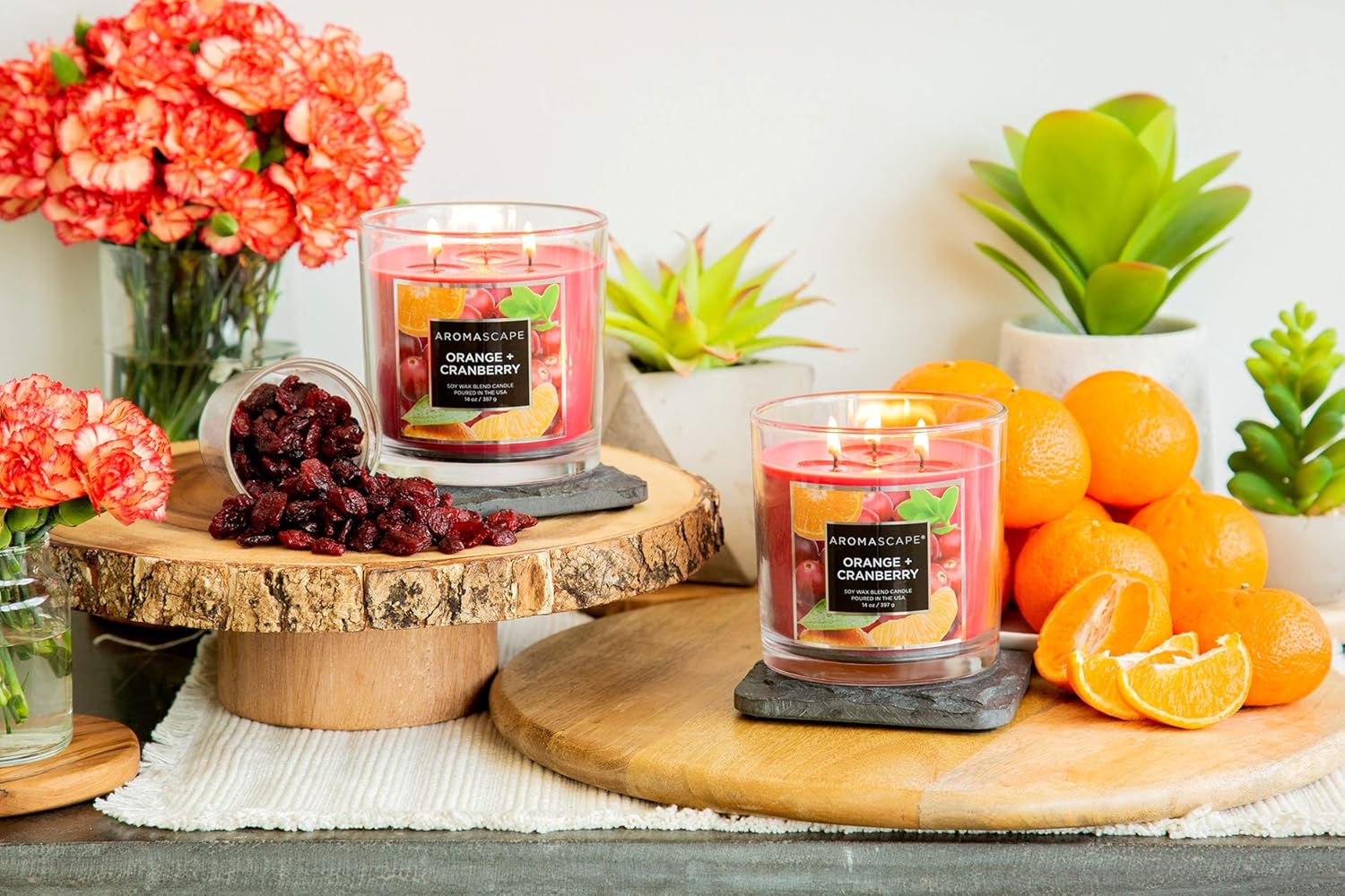 Aromascape 3 Wick Scented Jar Candle Orange Cranberry 2 Pack