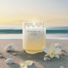 8oz Golden Waves Scented Candle Mood Evoking Fragrance Textured Sea Glass Inspired Jar Premium Soy Blend Wax with Essential Oils Coastal Fragrance for Home Décor or Gifting